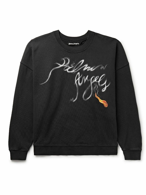 Photo: Palm Angels - Foggy Logo-Print Cotton-Jersey Sweatshirt - Black
