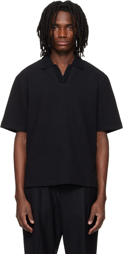 Photo: Solid Homme Black Knit Collared Short-Sleeve Polo