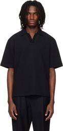Solid Homme Black Knit Collared Short-Sleeve Polo