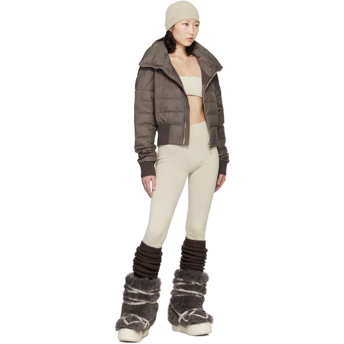 Rick Owens Moncler + Rick Owens Taupe Cropped Down Jacket