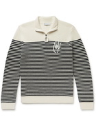 JW Anderson - Logo-Embroidered Striped Ribbed Merino Wool Half-Zip Sweater - Neutrals