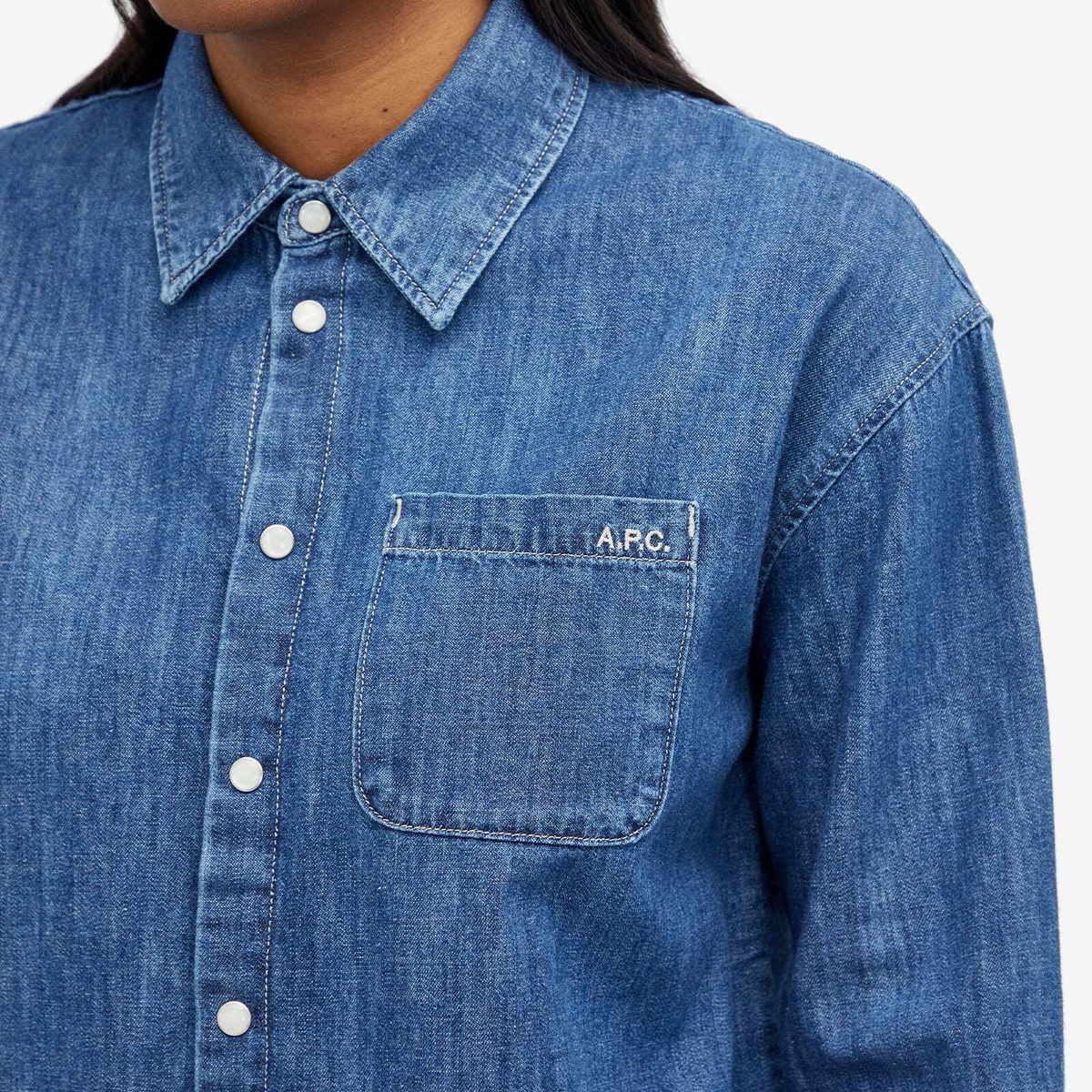 A.P.C. Women's Brodee Boyfriend Denim Shirt in Washed Indigo