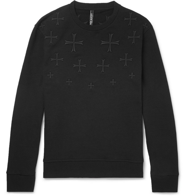 Photo: Neil Barrett - Embroidered Loopback Cotton-Jersey Sweatshirt - Men - Black