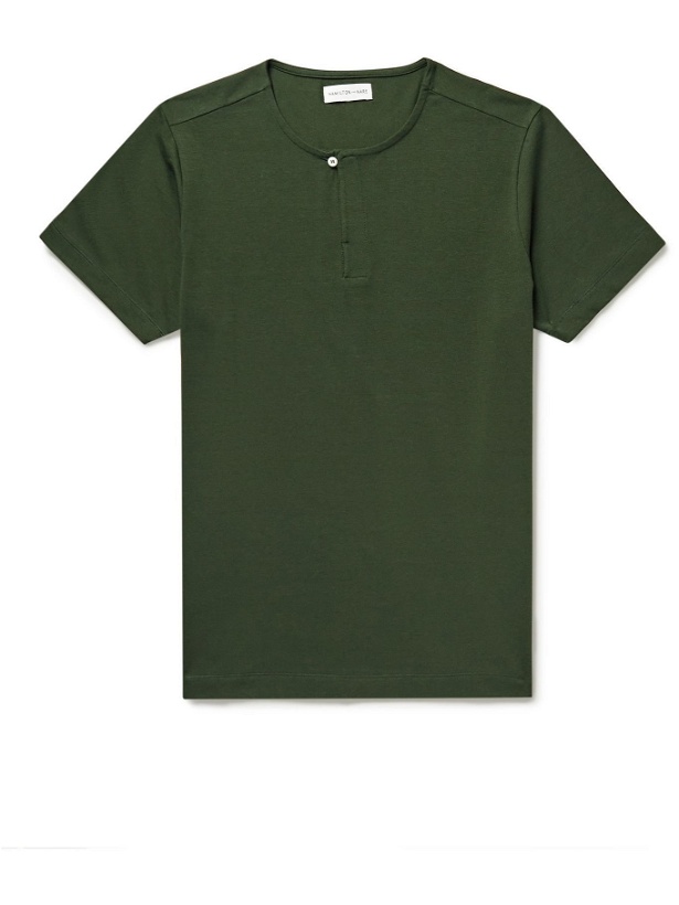 Photo: HAMILTON AND HARE - Stretch Lyocell and Cotton-Blend Henley Pyjama T-Shirt - Green