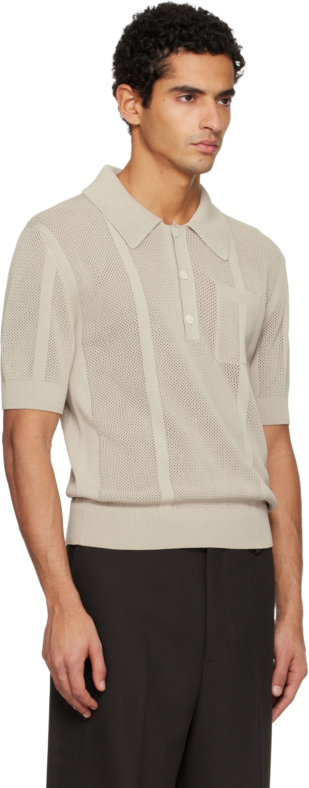 Lanvin Taupe Striped Polo