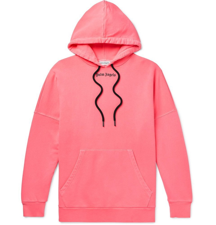 Photo: Palm Angels - Oversized Logo-Print Loopback Cotton-Jersey Hoodie - Pink