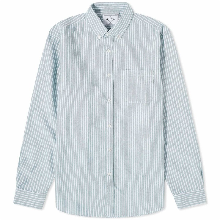 Photo: Portuguese Flannel Men's Belavista Stripe Button Down Oxford Shirt in White/Green