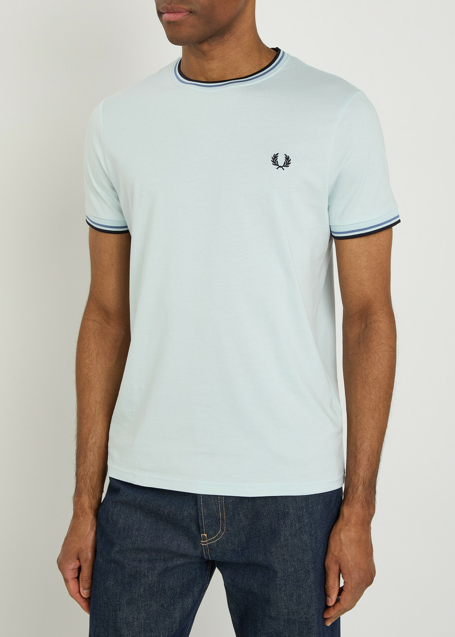 Fred Perry Logo-embroidered Cotton T-shirt Light Blue