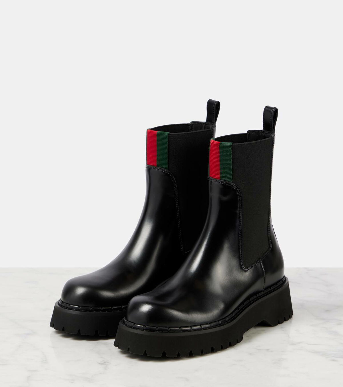 GUCCI / Chelsea Boots/ブーツ/UK6.5/BLK/レザー/699324 Gucci Web Stripe leather Chelsea boots Gucci
