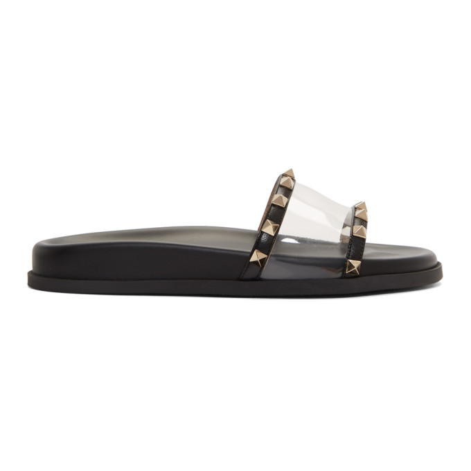 Valentino Black Valentino Garavani PVC Moonwalk Slides Valentino