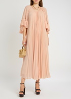 Zimmermann Pleated Cape-effect Chiffon Maxi Dress Peach