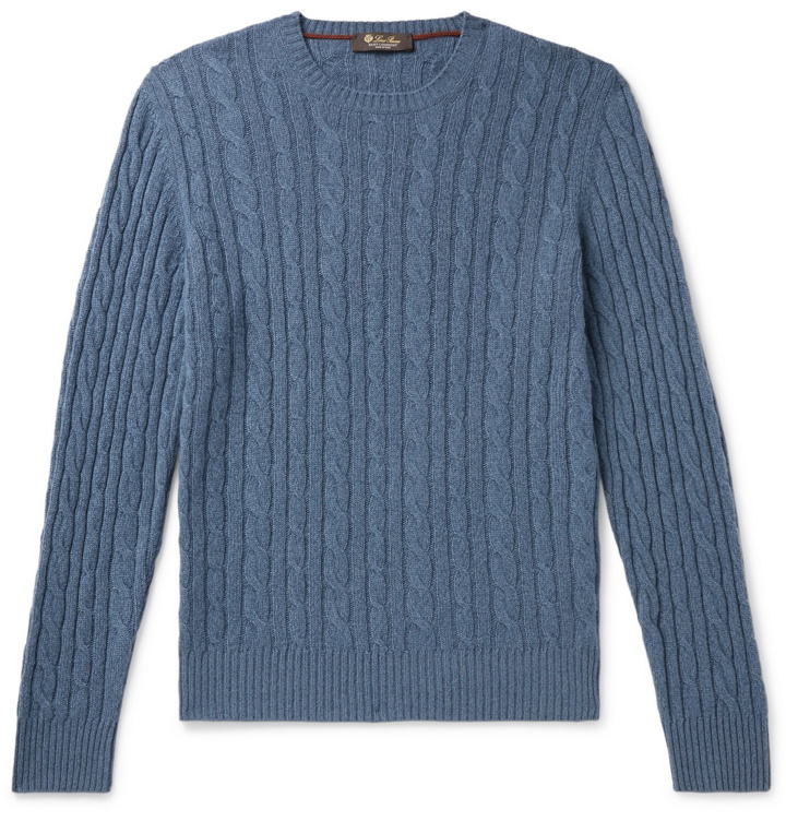 Photo: Loro Piana - Slim-Fit Cable-Knit Baby Cashmere Sweater - Blue