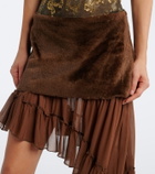 Jacques Wei Layered shearling and chiffon miniskirt