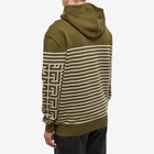 Balmain Men's Monogram Stripe Knit Hoody in Khaki/Ivory