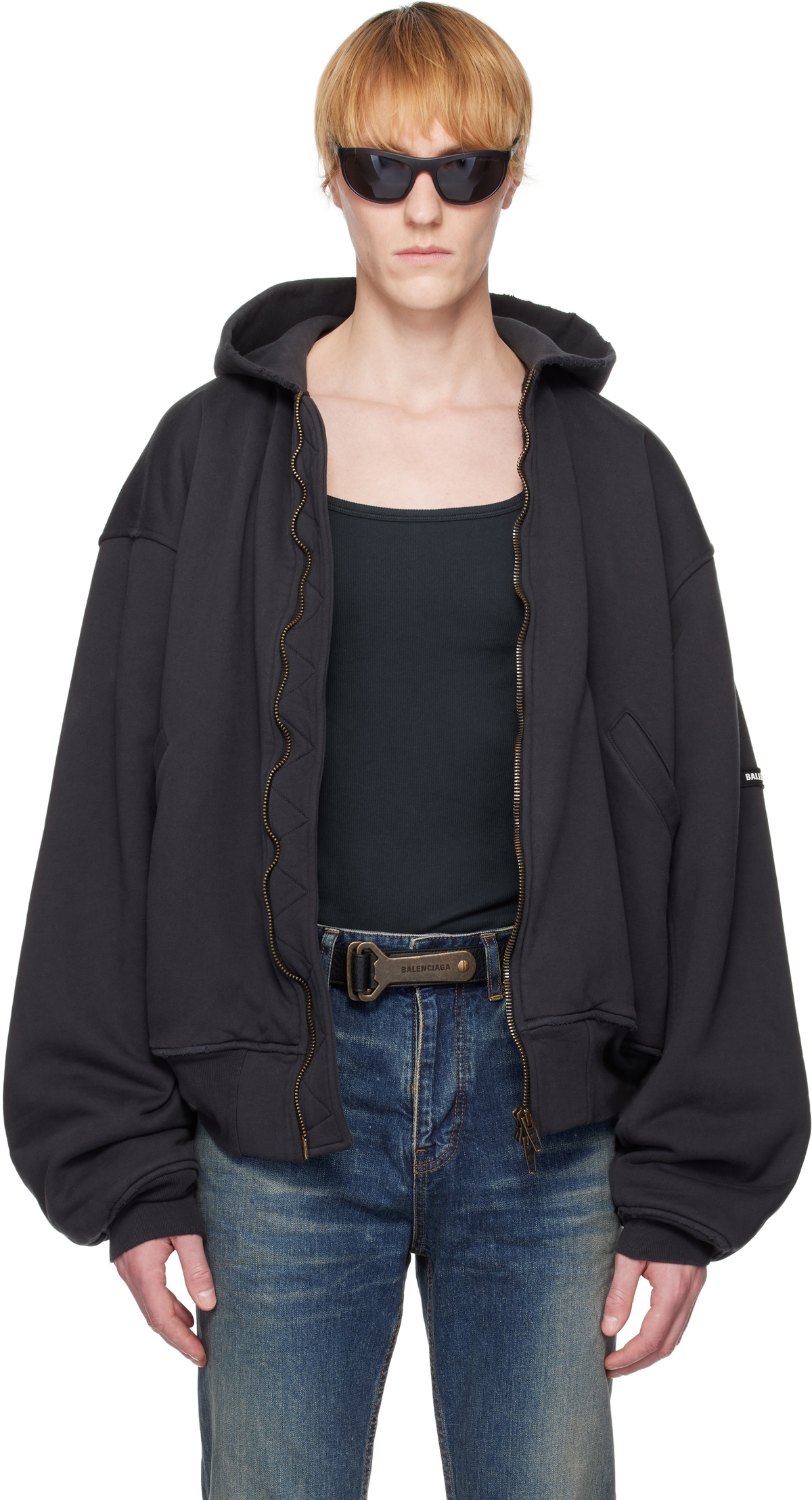 Balenciaga Black Hooded Bomber Jacket