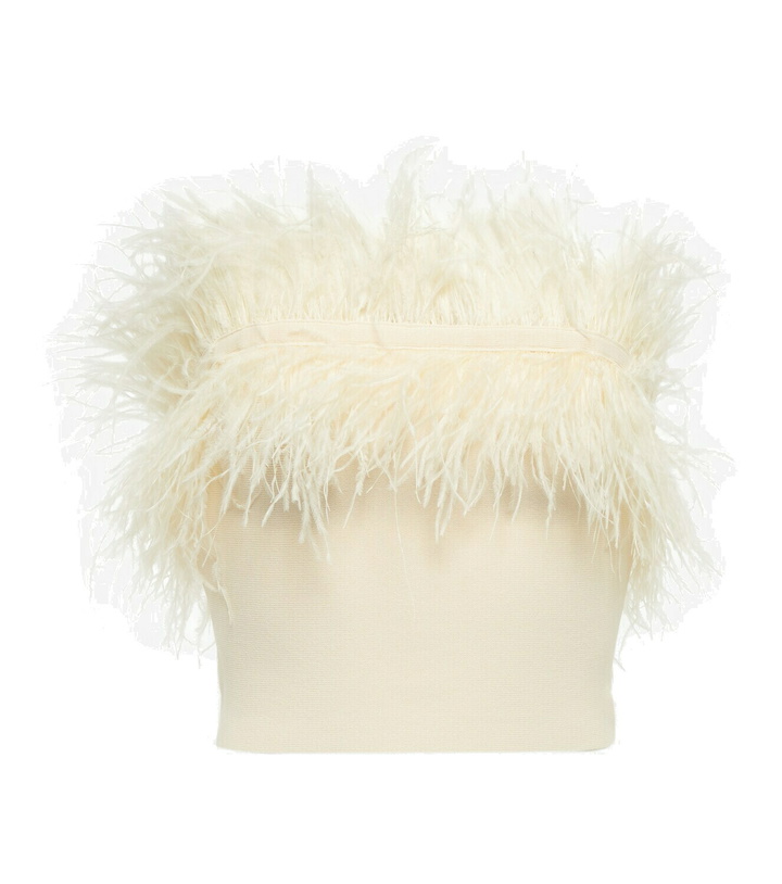 Photo: Staud - Nellie feather-trimmed knit crop top