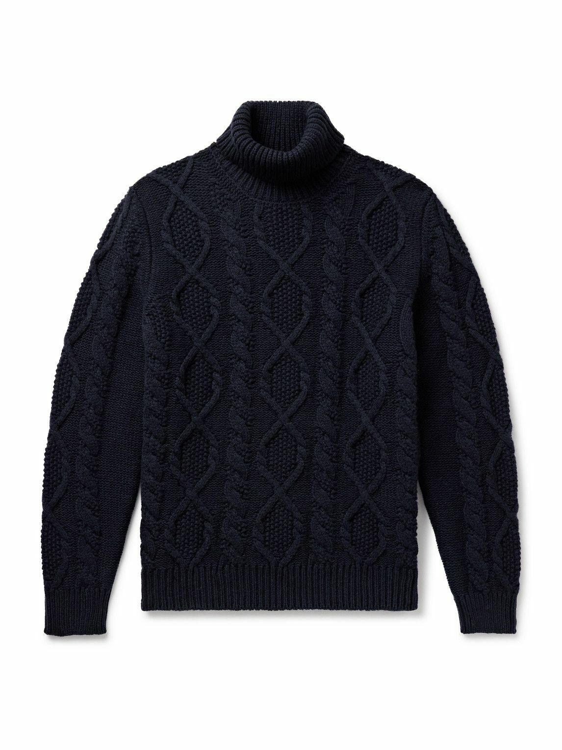 Anderson & Sheppard - Cable-Knit Wool and Cashmere-Blend Rollneck Sweater - Blue