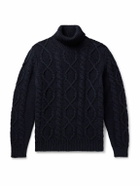 Anderson & Sheppard - Cable-Knit Wool and Cashmere-Blend Rollneck Sweater - Blue