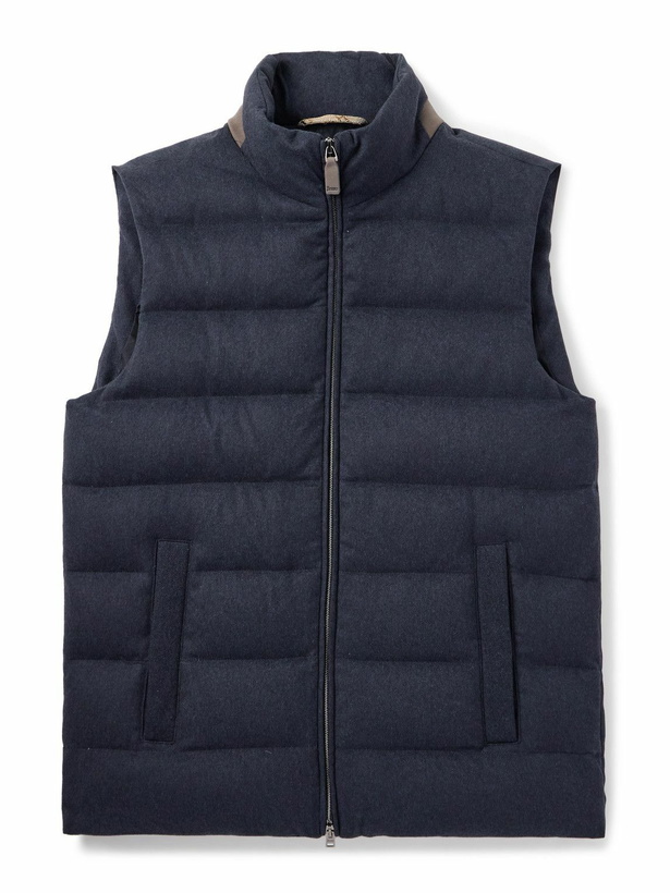 Photo: Herno - Suede-Trimmed Quilted Silk and Cashmere-Blend Twill Down Gilet - Blue