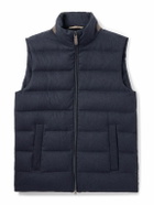 Herno - Suede-Trimmed Quilted Silk and Cashmere-Blend Twill Down Gilet - Blue