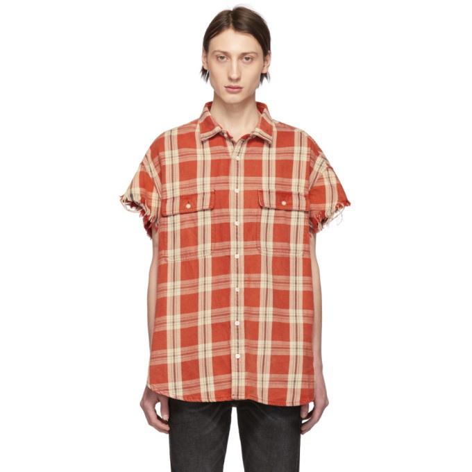 Photo: R13 Red Plaid Oversized Cut-Off Shirt