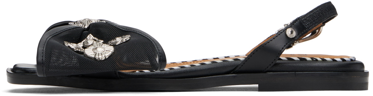 Toga Pulla Black Mesh Black Leather Bow Sandals
