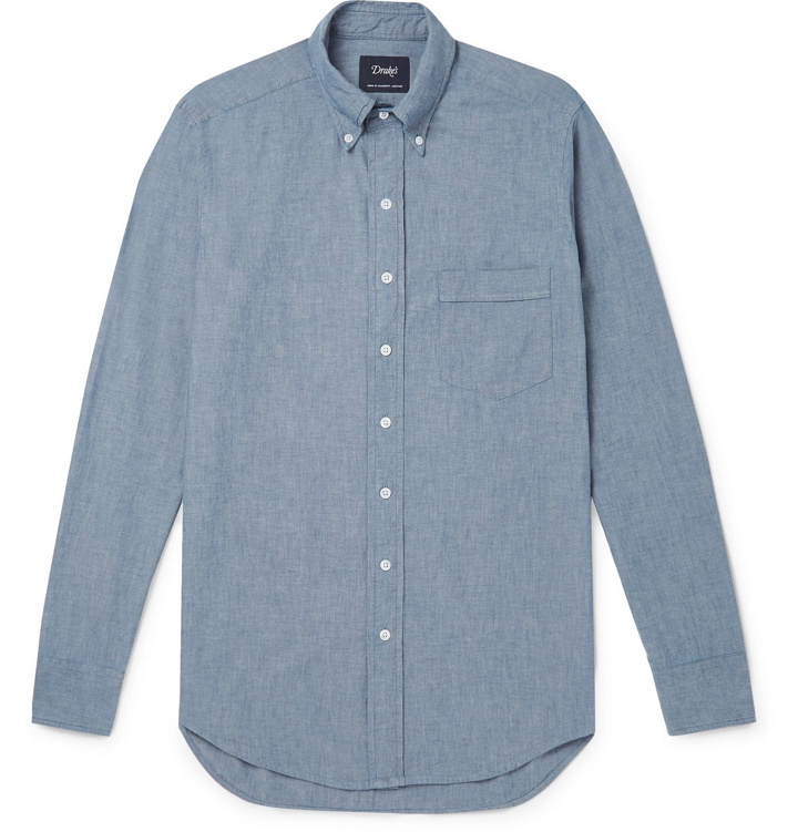 Photo: Drake's - Button-Down Collar Cotton-Chambray Shirt - Blue