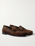 SAINT LAURENT - Logo-Appliquéd Leopard-Print Calf Hair Penny Loafers - Brown