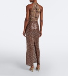 Là Fuori Scales of Gold embellished halterneck gown