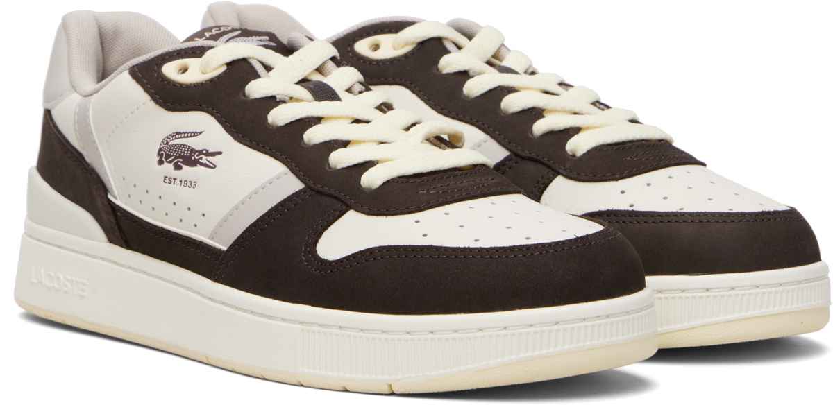 Lacoste Brown & Gray T-Clip Set Leather Sneakers
