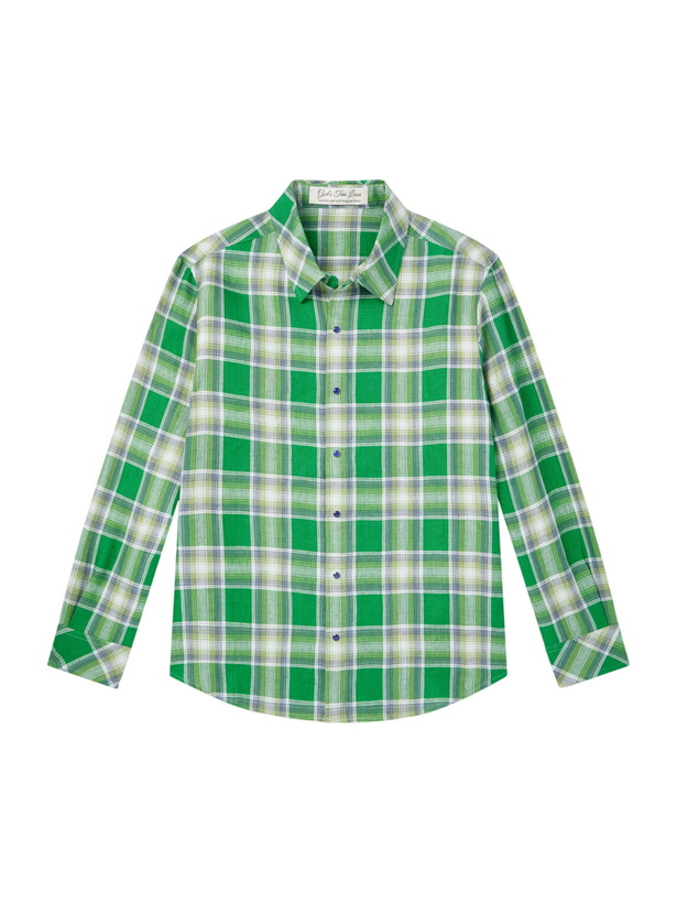 Photo: God's True Cashmere - Harbor Checked Linen Shirt - Green