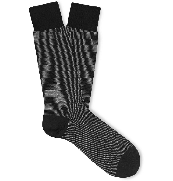 Photo: Pantherella - Seymour Striped Cotton-Blend Socks - Black