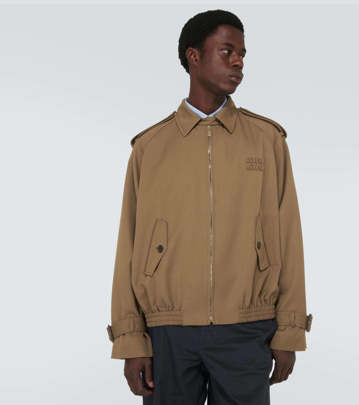 ジャケット MiuMiu | Gabardine blouson jacket ML843_1350_F0008_S_231 Miu Miu Gabardine Blouson Jacket With Poplin Collar Tundra