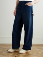 LOEWE - Carpenter Straight-Leg Leather-Trimmed Cotton-Twill Trousers - Blue