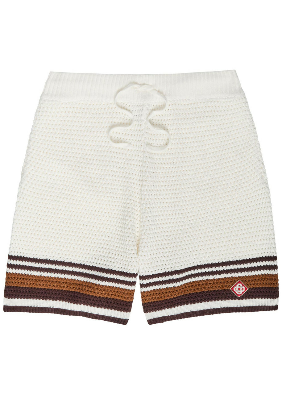 Casablanca Logo-appliquéd Striped Crochet Cotton-knit Shirt White