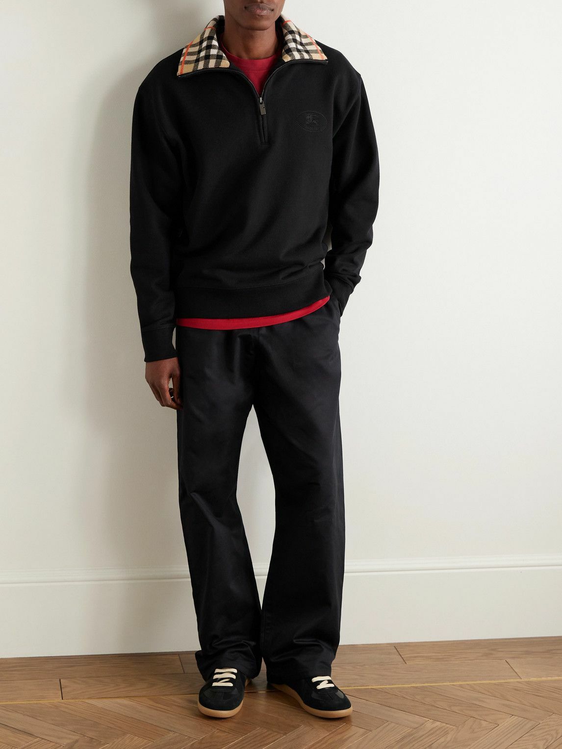 Burberry - Jacquard-Knit Trimmed Logo-Embroidered Cotton-Jersey