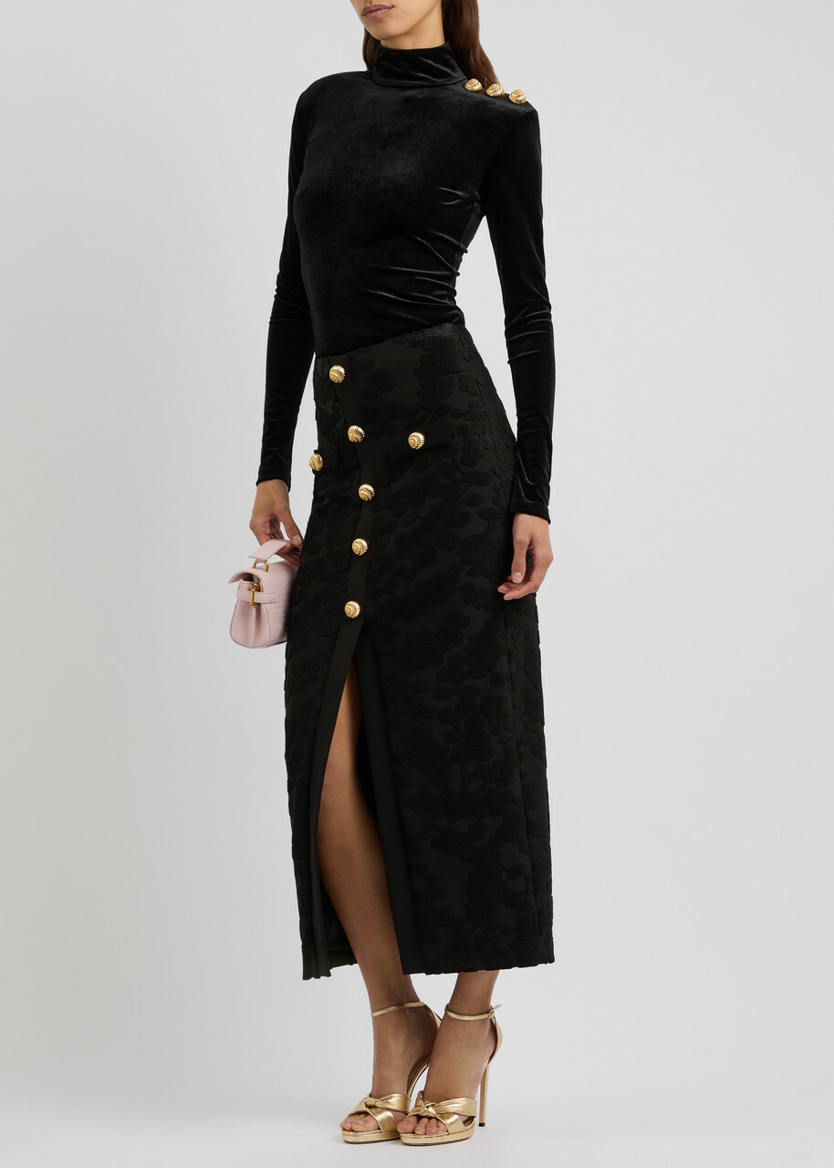 Balmain Bouclé Jacquard Stretch-jersey Midi Skirt Black Balmain