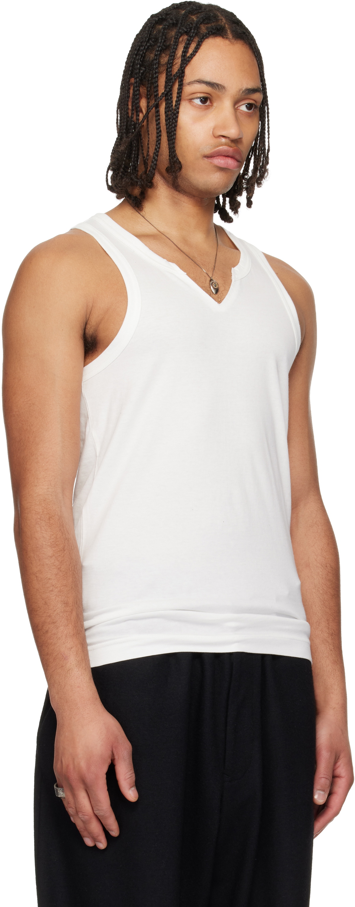 YOHJI YAMAMOTO Off-White Single Jersey V Neck Tank Top Yohji Yamamoto