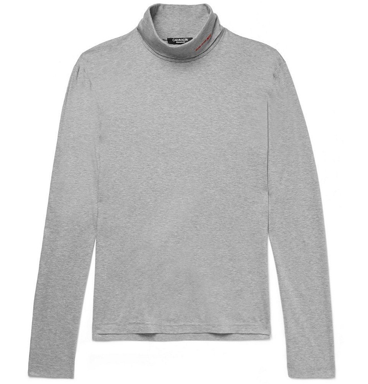 Photo: CALVIN KLEIN 205W39NYC - Slim-Fit Embroidered Cotton-Jersey Rollneck T-Shirt - Men - Gray