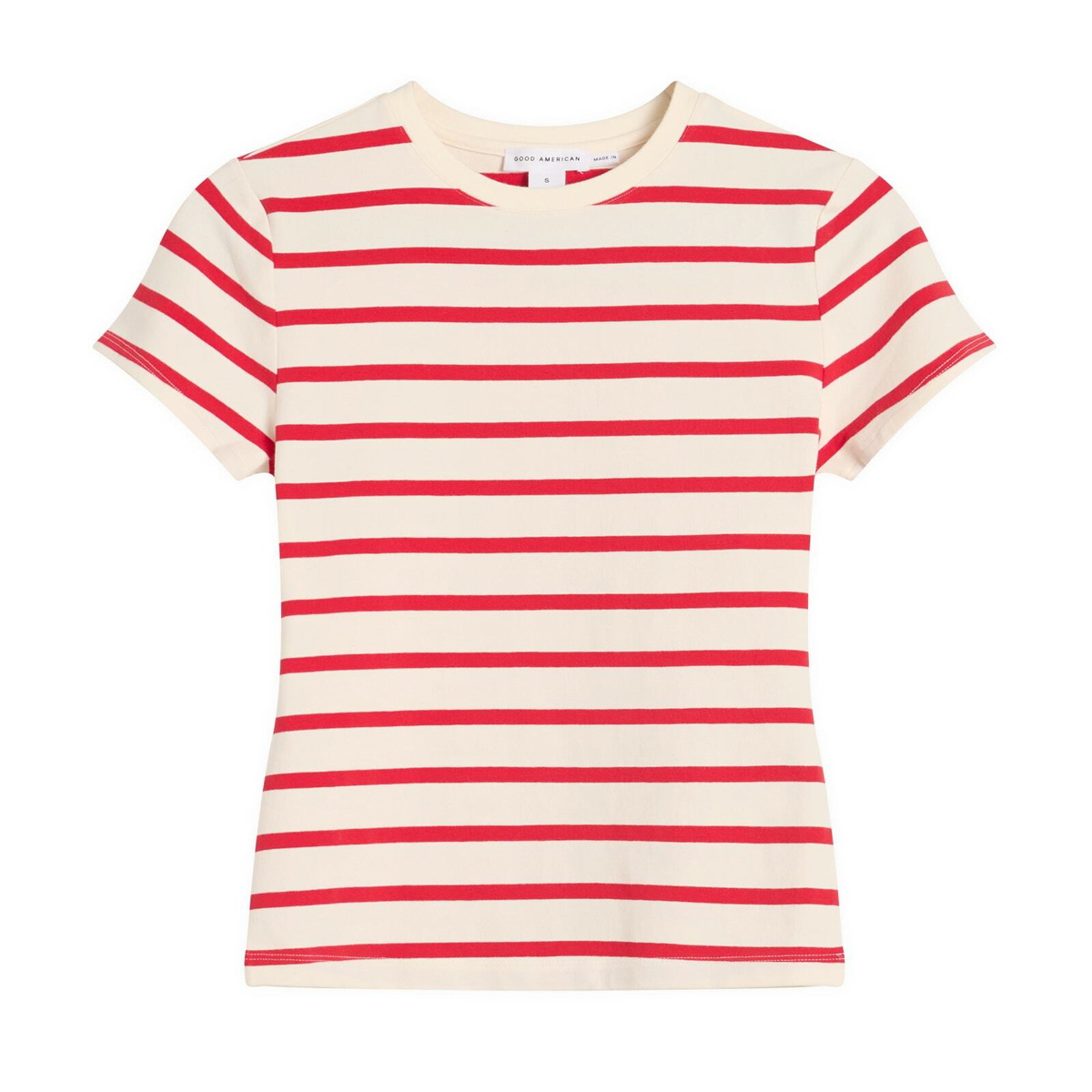 Good American Women's Super Stretch Baby T-Shirt in Ecru/Chili Wide Stripe