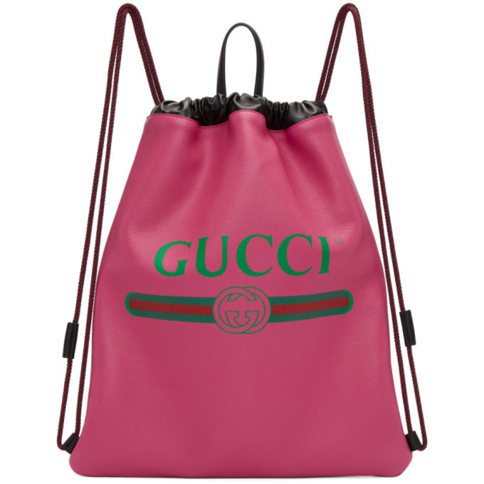 Gucci, Bags, Pink Leather Gucci Drawstring Backpack