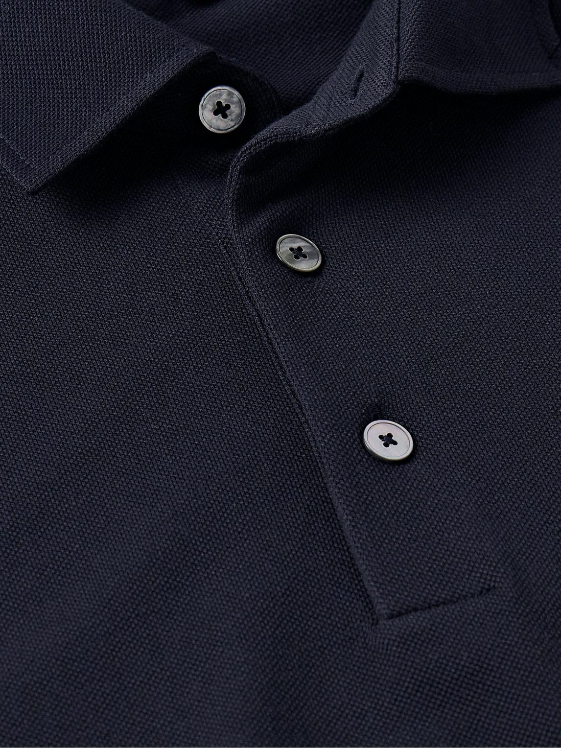 Zegna - Slim-Fit Suede-Trimmed Cotton-Piqué Polo Shirt - Blue Zegna