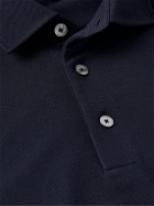 Zegna - Slim-Fit Suede-Trimmed Cotton-Piqué Polo Shirt - Blue