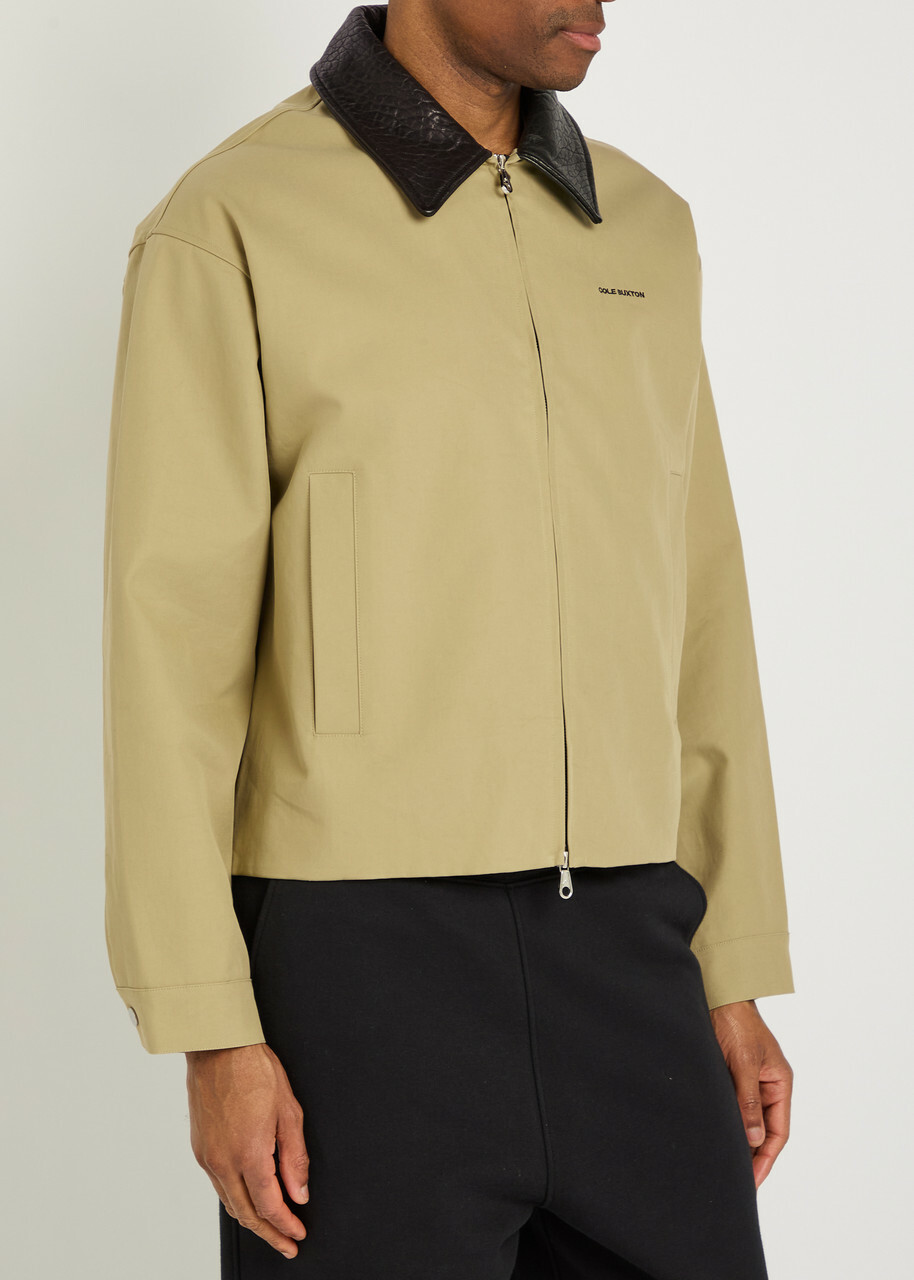 Cole Buxton Leather Collar Logo-embroidery Cotton Jacket Sand