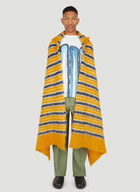 Stripe Motif Hooded Shawl in Yellow