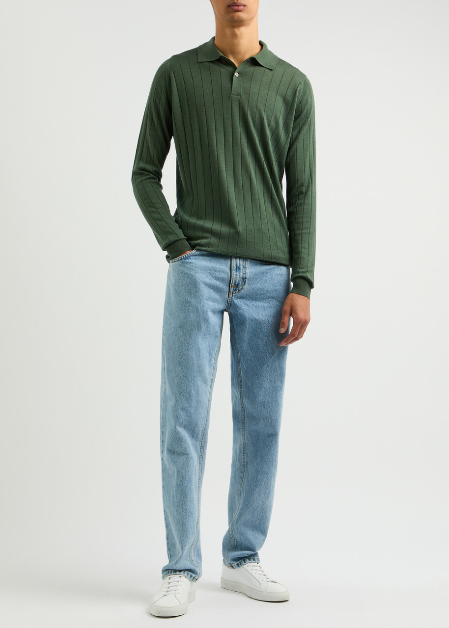 John Smedley Ade Wool Polo Shirt Green John Smedley