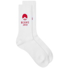 BEAMS JAPAN Logo Sock in White/Red