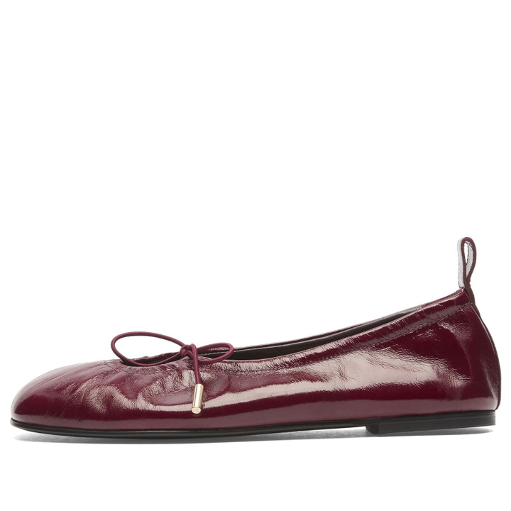 Photo: ALOHAS Women's Rosalind Burgundy Patent Leather Ballet Flats in Onix Burgundy