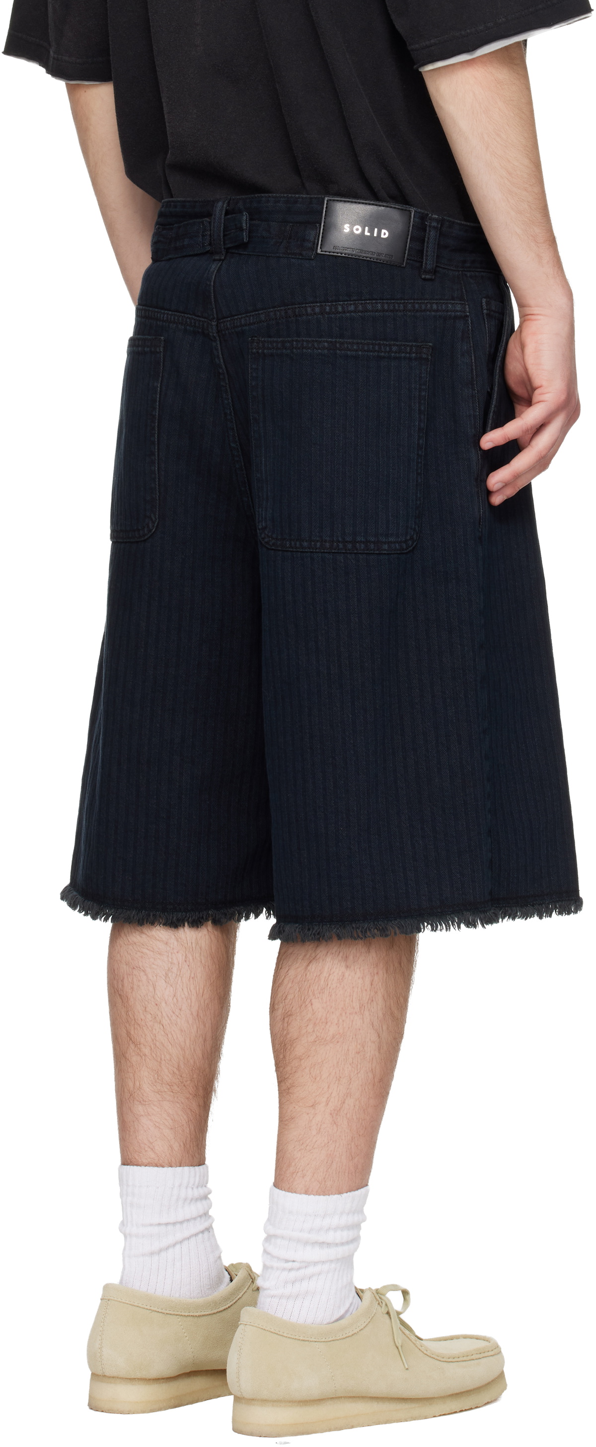 Solid Homme Black Stripe Denim Bermuda Shorts