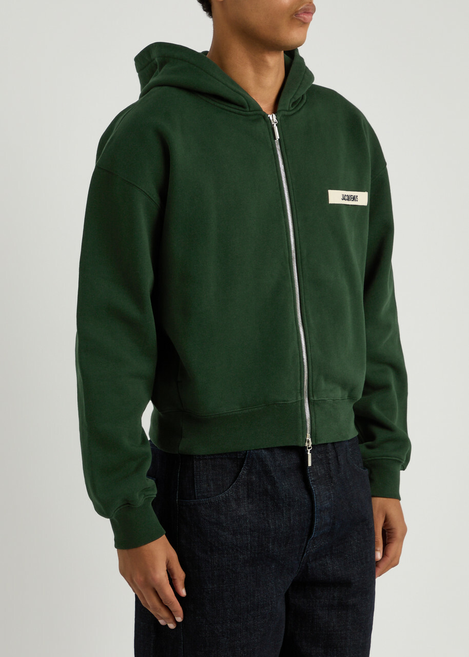 Jacquemus Le Hoodie Zip Gros Grain Cotton Sweatshirt Dark Green
